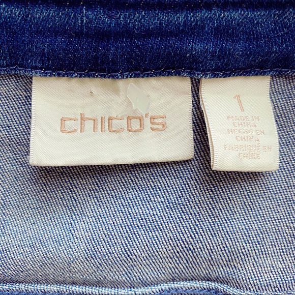 Chico’s Chain Pearl Raw Embellished Denim Jacket - Picture 4 of 9